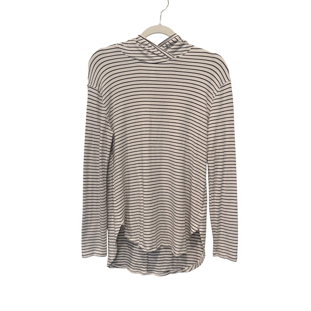 Daily Ritual Lightweight Long Sleeve Hoodie Crossover Neck M White Black Stripes